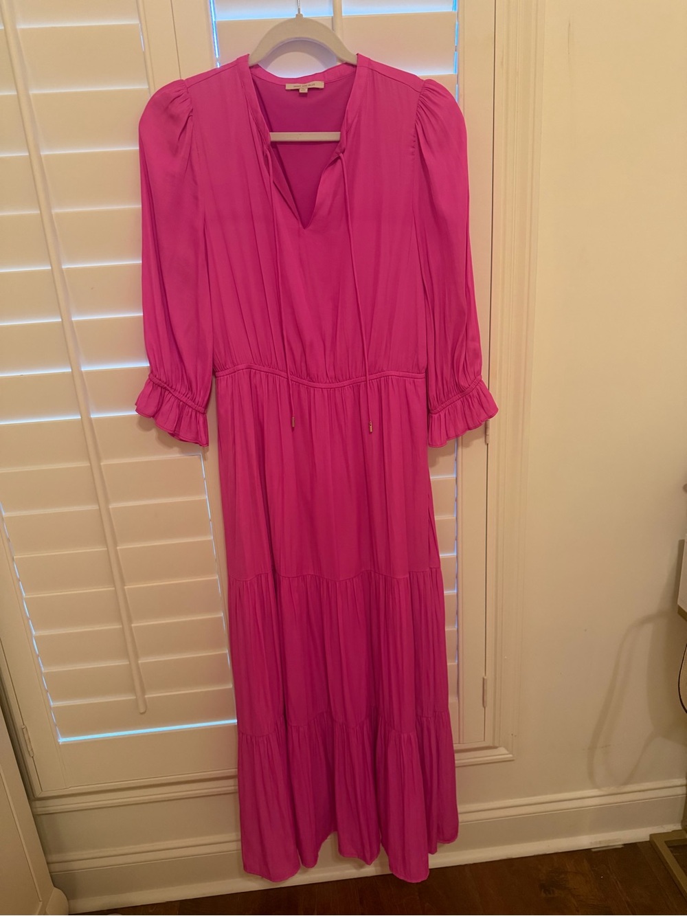 Skies Are Blue Fuchsia V-Neck Tiered Maxi Dress